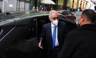 El relator de la ONU Diego García-Sayan llega a la Cancillería, donde el martes 15 de febrero de 2022 se reunió con el vicepresidente Choquehuanca