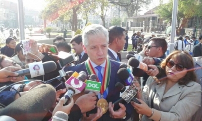 El vicepresidente Álvaro García Linera en declaraciones a los medios.