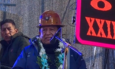 El vicepresidente David Choquehuanca en Oruro. | Foto: Captura de imagen Bolivia Tv