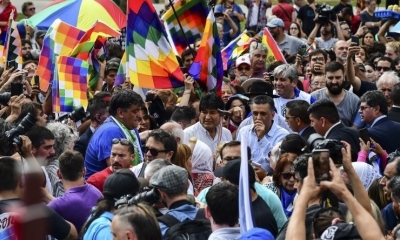 Evo Morales durante su participación en un acto de las Madres de Plaza de Mayo