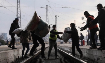 Refugiados ucranianos en la frontera con Polonia