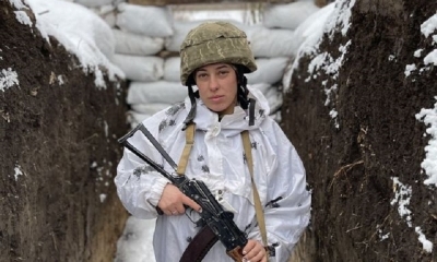 Pie de foto, Maria está apostada en la línea del frente oriental. «Estamos preparados», asegura.