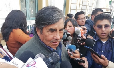 Felipe Quispe en rueda de prensa, esta mañana. 