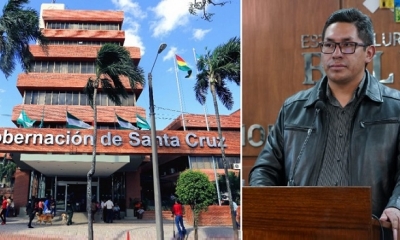 Mamani (der.) no mencionó el recorte a las gobernaciones, pero las cifras fueron reflejadas en sus diapositivas