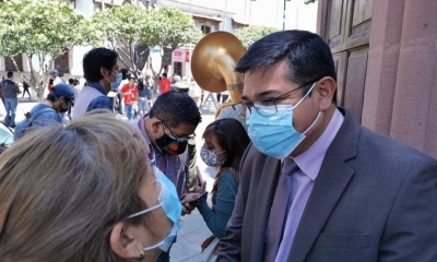 Enrique Leaño, alcalde de Sucre, cuando declaraba esta mañana.