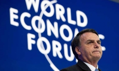 El presidente de Brasil, Jair Bolsonaro, pronuncia un discurso durante la jornada inaugural del 49º Foro Económico Mundial de Davos (Suiza). 