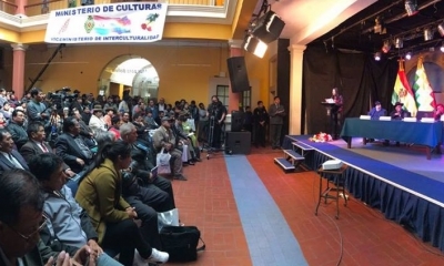 Ministra Alanoca en su rendición de cuentas/Foto. RRSS