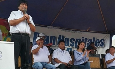El presidente Evo Morales en la inauguración de un hospital en Riberalta