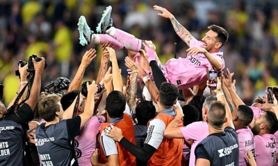 Campeón de la Leagues Cup por los aires. Leo está feliz (AFP).