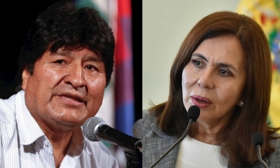 El expresidente del Estado, Evo Morales y Karen Longaric