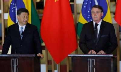 El presidente chino Xi Jinping y su homólogo brasileño Jair Bolsonaro, en Brasilia. | Fuente: AFP