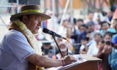 El presidente Luis Arce en el municipio de San Benito, Cochabamba.