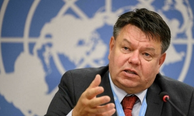 Petteri Taalas, jefe de la OMM, habla durante una rueda de prensa el 1 de septiembre de 2021 en la ciudad suiza de Ginebra 