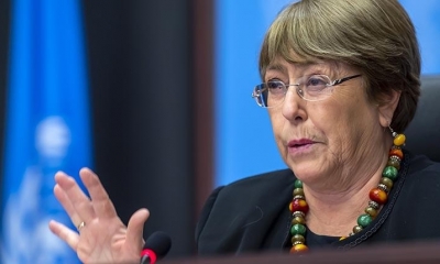 La alta comisionada para los Derechos Humanos, Michelle Bachelet, brinda un informe. | EFE