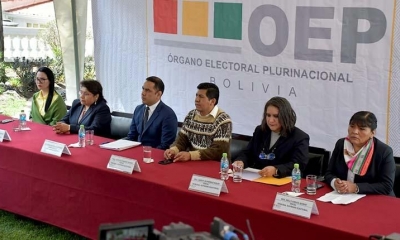Los vocales del Tribunal Supremo Electoral, durante la inauguración de actividades 2024. 