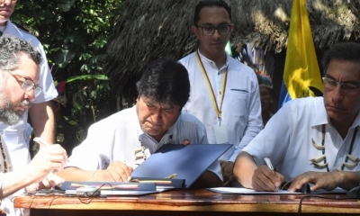 Morales firmó el pacto en Colombia/Foto ABI