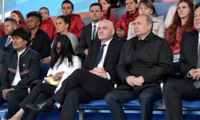Evo Morales, Gianni Infantino y Vladimir Putin. Foto: RRSS