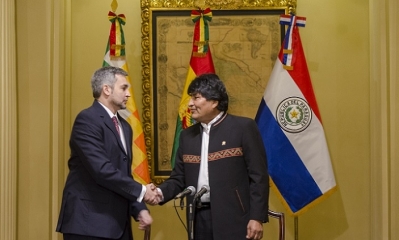 Presidente Evo Morales se reune con Presidente electo de Paraguay Mario Abdo Benítez en Palacio de Gobierno. Foto: ABI