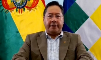 Luis Arce durante su participación en el Grupo de Puebla. 